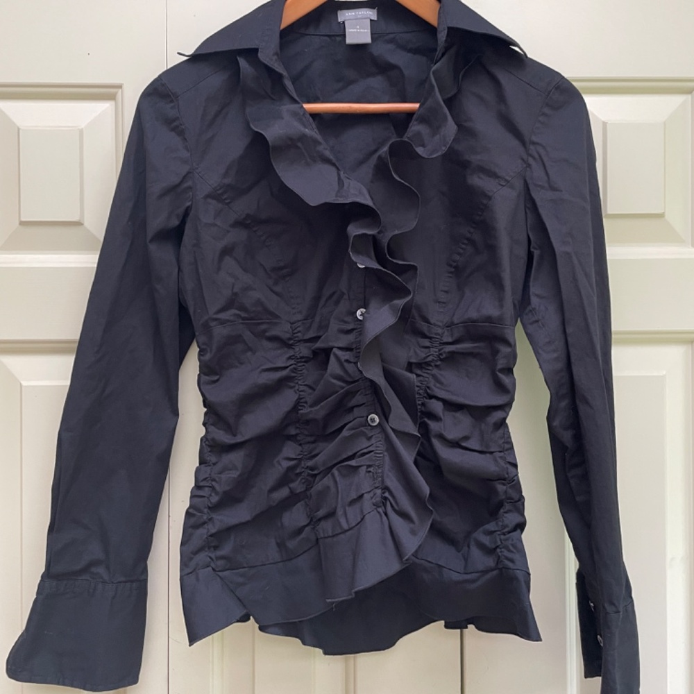 Ann Taylor Ruffle Shirt Black